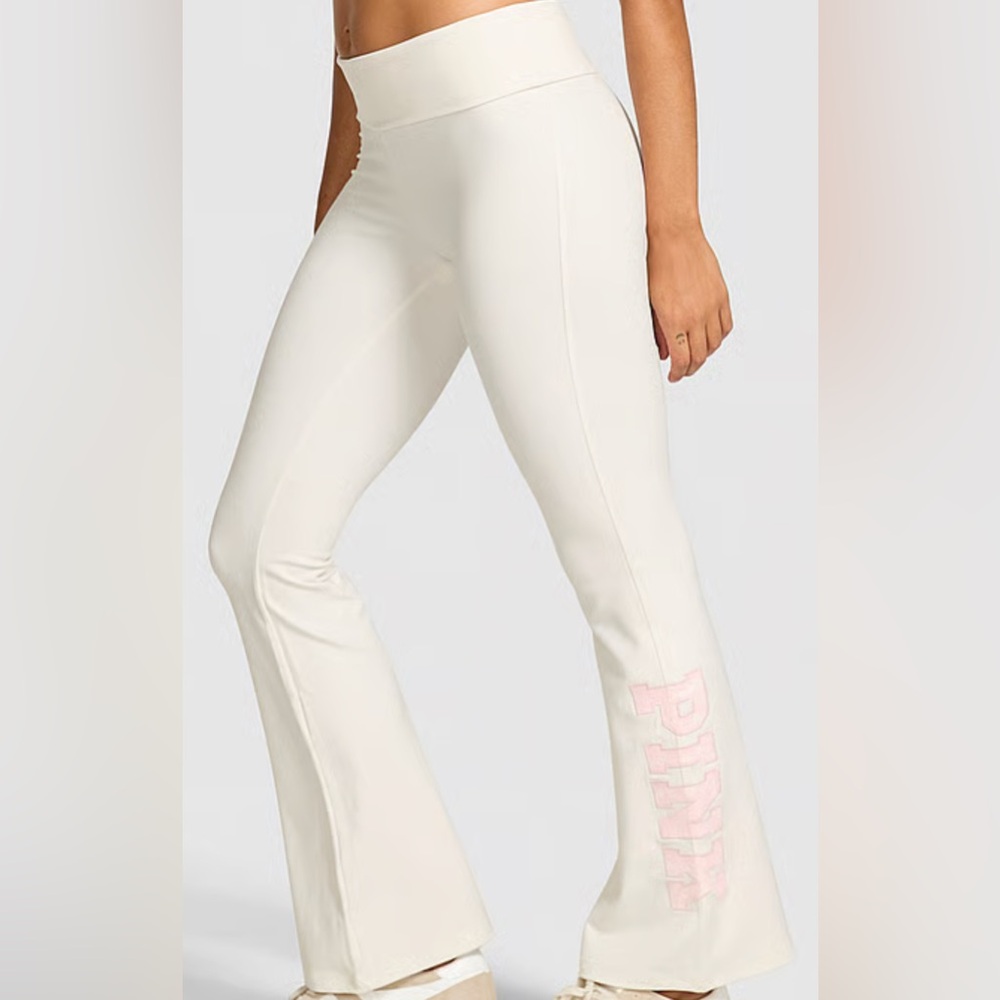 Victoria's Secret Cream Flare Pants with Pink Logo